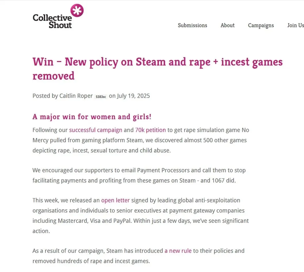 Steam下架风波还没完？CS组织喊话：合法不是挡箭牌，你们在对女性犯罪