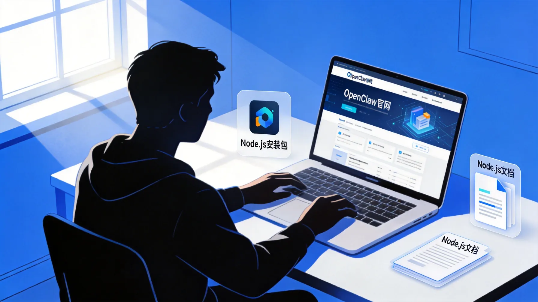 开发者在桌前使用笔记本浏览OpenClaw官网